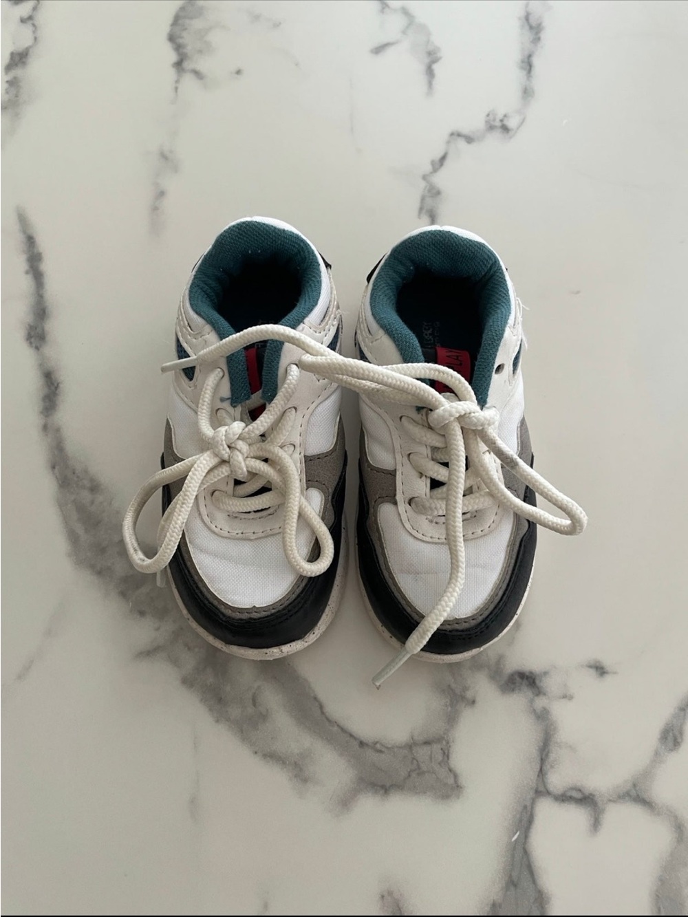Zara White, Gray and Teal Kids Sneakers